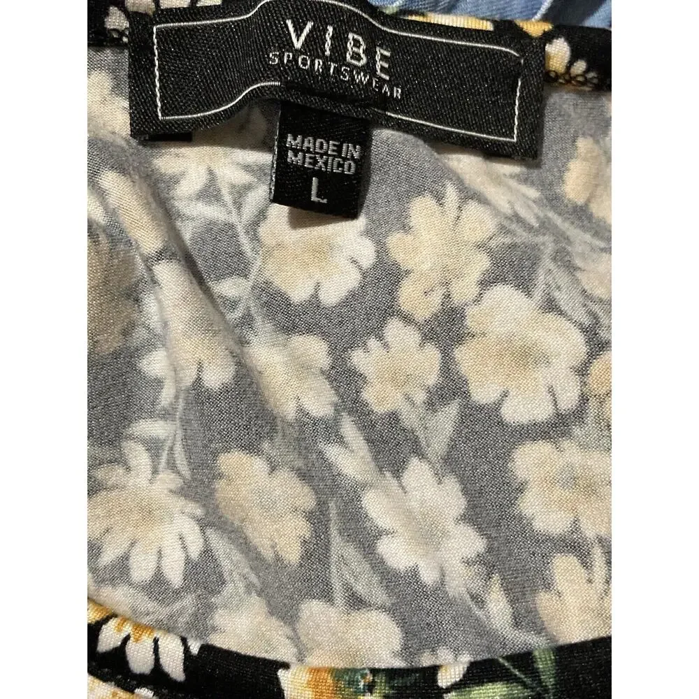 Vibe‎ Sportswear Yellow & Black Floral Soft Flowy Sun Dress Plus Size Large NEW